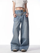 Retro Reverse-wear Design Washed Denim Jeans