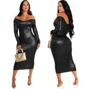 Fashionable Solid-Color Halterneck Off-Shoulder Womens Dress