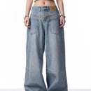 Retro Reverse-wear Design Washed Denim Jeans