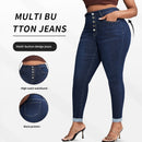 European And American Plus-Size Extra-Fit Tight Cropped Denim Jeans
