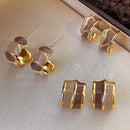 Maillard Coffee-Brown C-Shaped Irregular Dripped-Glaze Earrings