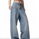 Retro Reverse-wear Design Washed Denim Jeans