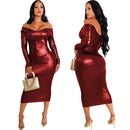 Fashionable Solid-Color Halterneck Off-Shoulder Womens Dress