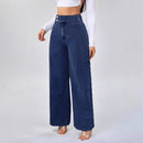 Women's Retro Deep Blue High-Waist Wide-Leg Jeans