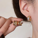Maillard Coffee-Brown C-Shaped Irregular Dripped-Glaze Earrings