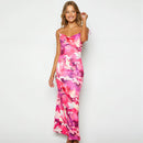 Printed Sexy Backless Waist Cinching Sheath Slip Dress