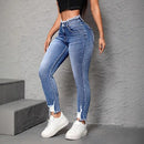 European And American Street Fashion Women's Ripped And Frayed Tight Skinny Jeans