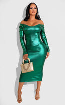 Fashionable Solid-Color Halterneck Off-Shoulder Womens Dress