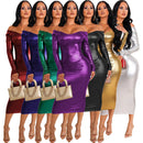 Fashionable Solid-Color Halterneck Off-Shoulder Womens Dress