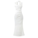 Square Neckline Collarbone-baring Strapless Figure-hugging Pleated Waist-cinching Sheath Skirt