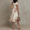 Printed V-neck Defined Waistline Ruffled Hem Dress