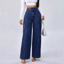 Women's Retro Deep Blue High-Waist Wide-Leg Jeans