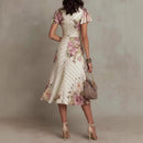 Printed V-neck Defined Waistline Ruffled Hem Dress