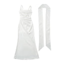 Square Neckline Collarbone-baring Strapless Figure-hugging Pleated Waist-cinching Sheath Skirt