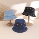 Korean-style Water-washed Embroidered Full-pattern Small Floral Fisherman Hat, Energetic And Cute Flat-top Cap, Suitable For Outdoor Wear.