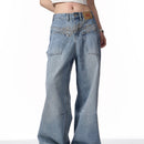 Retro Reverse-wear Design Washed Denim Jeans