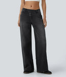 High-waisted Loose-fitting Zip-fly Wide-leg Womens Jeans