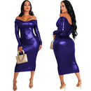 Fashionable Solid-Color Halterneck Off-Shoulder Womens Dress