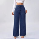 Women's Retro Deep Blue High-Waist Wide-Leg Jeans