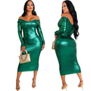 Fashionable Solid-Color Halterneck Off-Shoulder Womens Dress