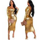 Fashionable Solid-Color Halterneck Off-Shoulder Womens Dress