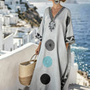 Female Digital Printed V-neck Five Quarter Sleeve Dress