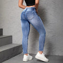 European And American Street Fashion Women's Ripped And Frayed Tight Skinny Jeans