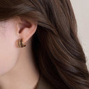 Maillard Coffee-Brown C-Shaped Irregular Dripped-Glaze Earrings