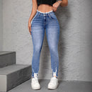 European And American Street Fashion Women's Ripped And Frayed Tight Skinny Jeans