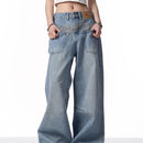 Retro Reverse-wear Design Washed Denim Jeans
