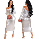 Fashionable Solid-Color Halterneck Off-Shoulder Womens Dress