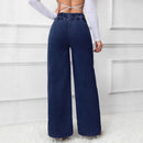 Women's Retro Deep Blue High-Waist Wide-Leg Jeans