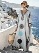 Female Digital Printed V-neck Five Quarter Sleeve Dress