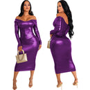 Fashionable Solid-Color Halterneck Off-Shoulder Womens Dress